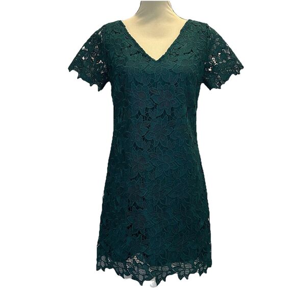 Ann Taylor Factory Womens Shift Dress Green Floral Lace Short Sleeve Size 2 NWT - Picture 14 of 16